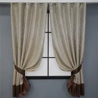 Комплект (2шт. 1,3 х1,7м.) коротких штор из жаккарда. Цвет бежевый с коричневым. Код 033дк 12-0012