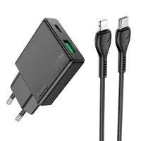 Адаптер сетевой HOCO Type-C to Lightning Delgado dual port charger N38 |1USB/1Type-C, 20W/3A, PD/QC|