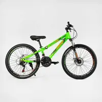 Велосипед Спортивный Corso 24". "PRIMARY", 21 скорость, стальная рама 11", переключатели Saiguan. Green (138028)