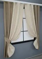 Комплект (2шт. 1,15 х1,7м.) коротких штор з льону та жакарда. Колір капучино з бежевим. Код 032дк 12-0010