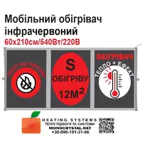 Мобільний інфрачервоний обігрівач електричний плівковий Monocrystal 210х60см/540W/220W