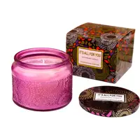 Свічка ароматична "Lichi white tea" у скляній фіолетовій чаші натуральна із соєвого воску без барвників