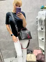 Чорна з червоним краєм - стильна якісна сумка Lady Bags на два відділення з двома знімними ременями (0268)