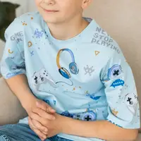 Футболка дитяча бавовняна для хлопчика GABBI Табір френд Блакитний на зріст 116 (12947)