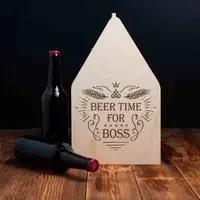 Ящик для пива "Beer time for boss" для 6 бутылок, Светлое дерево, английский