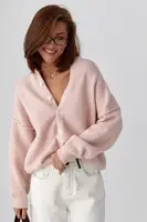 Теплий в'язаний кардиган на ґудзиках - пудра цвет, ONE SIZE