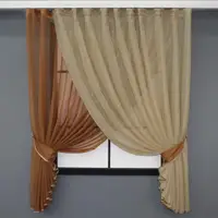 Кухонный комплект (310х170см.), шторки с подвязками. Цвет коричневый с золотистым. Код 101к 52-0650