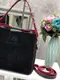 Черная с красным внутри - натуральный замш - три отделения - сумка Lady Bags с двумя съемными ремнями (0267-1)