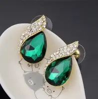 Серьги с зеленым и белыми кристаллами код 788