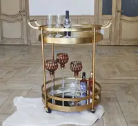 Сервировочный столик золотой на колесах из металла с зеркальным покрытием. Гранд Презент 96018