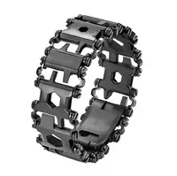 Чоловічий браслет-мультитул RESTEQ Tread Metric-Stainless — стильний металевий браслет 29 в 1, чорний колір