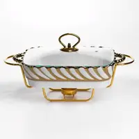 Мармитница фарфоровая Tiffany 1 л на металлической подставке с подогревом 28х23х7 см SG-428-11