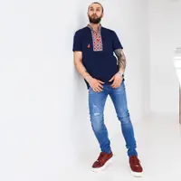 Футболка-вышиванка мужская Moderika Марк синяя с красным XL