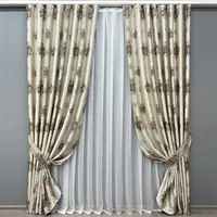 Комплект штор (2шт. 2х2,7м.) з вишивкою гладдю. Колір бежевий. Код 2054ш 32-410