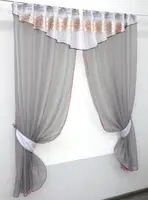 Кухонний комплект, (290х170см.) шторки з ламбрекеном і підхватами. Колір сірий з білим. Код 084к 59-609