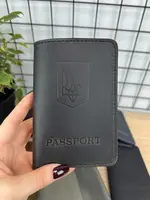 Обкладинка на паспорт України з тризубом із натуральної шкіри "Crazy Hors", Шоколадний
