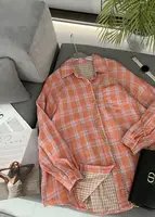 Рубашка женская в клетку из коттона 20790 S-XL оранжевая