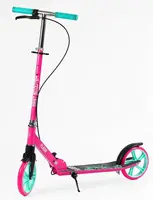Самокат двухколесный Best Scooter, колеса PU 200 мм, стальная рама, ручной тормоз, 1 передний амортизатор. Black and Pink (150265)