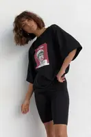 Жіночий костюм з футболкою oversize та велосипедками - чорний колір, S