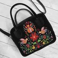 Сумка женская Kitto Птицы и цветы на черном фоне 25x20x9 см (SKI_23S005_BL)