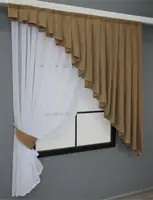 Кухонний комплект (150х170см.) шторка з ламбрекеном. Колір білий з мигдальним. Код 039к 52-0823