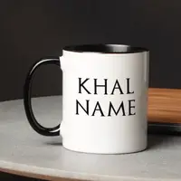 Кружка GoT "Кhal" именная, Черный, английский, Деревянная подарочная коробка с гравировкой, 330 мл