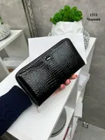 Натуральная кожа Черный - стильный женский кошелек на молнии металл в фирменной коробке 1321