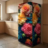 Самофіксуюча наклейка  на холодильник магнітна, квіти з краплями 180 х 60 см, Лицева + Права (C)