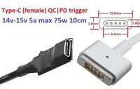 Переходник для блока питания MagSafe 2 8-10cm з USB Type-C (Female) Quick Charge Power Delivery QC|PD тригер (A class) 1 день гар.