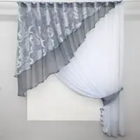 Кухонный комплект (280х170см.), шторка с ламбрекеном. Цвет серый с белым. Код 00к 59-815
