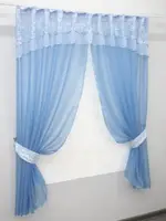 Кухонний комплект, (280х170см.) шторки з ламбрекеном і підхватами. Колір блакитний з білим. Код 084к 52-0577