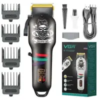 Машинка для стрижки волос и бороды профессиональная VGR V-699 B с насадками и LED дисплеем