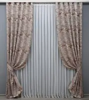 Комплект (2шт. 1,45х2,7м.) жакардових штор "Мармур Al3". Колір бежевий з теракотовим. Код 1600ш 33-0461