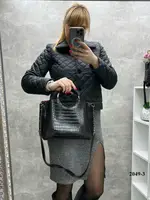 Чорна з червоним всередині — стильна сумка на три відділення — фурнітура темне срібло — з крокодиловим принтом (2049-3)