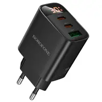 Адаптер сетевой Borofone Ilustre charger with digital display BA98A |1USB/2Type-C, 30W/3A, PD/QC|