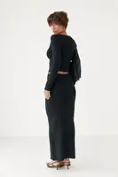 Приталенный костюм в рубчик из кофты и юбки - черный цвет, ONE SIZE (имеются размеры)