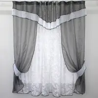 Кухонный комплект (280х170см.) шторки с тюлью и ламбрекеном. Цвет графитовый с белым. Код 081к 50-991