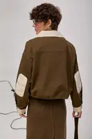 Котоновая ветровка со вставками из эко-кожи - коричневый цвет, ONE SIZE (есть размеры)