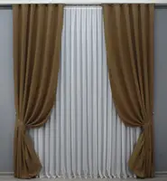 Комплект (2шт. 1.5х2.75м.) готових штор, із жакардової тканини, колекція "Ібіца". Колір коричневий. Код 698ш 30-476