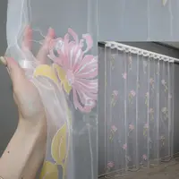 Тюль органза з квітковим принтом. Колір білий з рожево-золотистим. Код 1423т