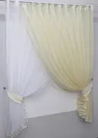 Кухонний комплект (330х170см.), шторки з підв'язками "Дует". Колір білий з світло-бежевим. Код 060к 50-749