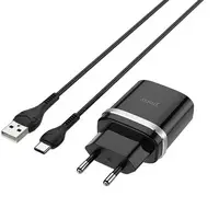 СЗУ сетевое зарядное устройство HOCO C12Q Smart QC3.0 1USB/3A с кабелем для зарядки USB - Type-C Черный