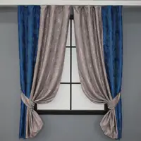 Комплект (2шт. 1,2 х1,7м.) коротких штор з жакарда. Колір синій з сіро-пудровим. Код 032дк 12-0006