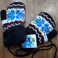 Теплые детские вязаные махровые перчатки с веревкой и отворотом 3-5 лет"GLOVES" Чорні