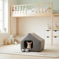 Домик для кошек собак Марсель плюш серый №2 45х39х40