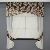 Кухонные шторы (270х170см.) с ламбрекеном, на карниз 1-1,5м. Цвет молочный с коричневый. Код 091к 52-0822