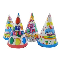 Бумажные праздничные колпачки 24см Happy Birthday 1шт белые