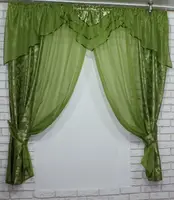 Кухонный комплект (280х170см.) шторки с ламбрекеном. Цвет оливковый. Код 00к 59-169