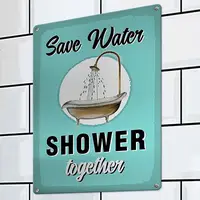 Табличка металлическая Save water shower together 26х18,5 см (MET_20J074_SER)