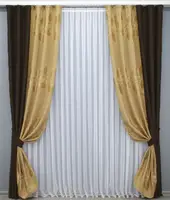 Комбіновані (2шт.1,5х2,7м.) штори, блекаут та жакард. Колір коричневий з золотистим. Код 014дк (834-1020ш)  10-863